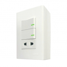 Bộ công tắc ổ cắm đơn 2 công tắc 1 ổ cắm 2 chấu và đế nổi đơn mã A60B11U2V (Vặn vít)