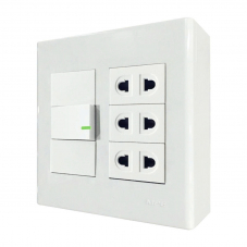 Bộ công tắc ổ cắm đôi 3 ổ cắm 2 chấu 1 công tắc và đế nổi đôi mã A60B23U1N 