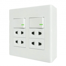 Bộ công tắc ổ cắm đôi 4 ổ cắm 2 chấu 2 công tắc và đế nổi đôi mã A60B24U2V (Vặn vít) 