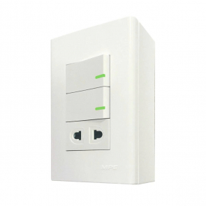 Bộ công tắc ổ cắm đơn 2 công tắc 1 ổ cắm 2 chấu và đế nổi đơn mã A60B11U2V (Vặn vít)