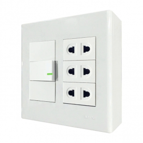 Bộ công tắc ổ cắm đôi 3 ổ cắm 2 chấu 1 công tắc và đế nổi đôi mã A60B23U1V (Vặn vít)