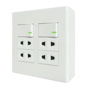 Bộ công tắc ổ cắm đôi 4 ổ cắm 2 chấu 2 công tắc và đế nổi đôi mã A60B24U2V (Vặn vít) 