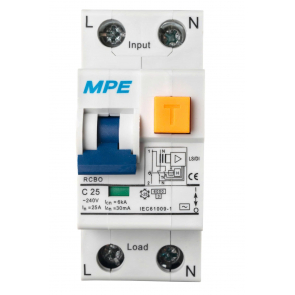 Cầu dao bảo vệ dòng rò, quá tải RCBO 2 cực, 25A, 30mA, 6kA mã RCBO-30/225