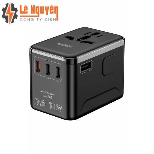 Ổ cắm du lịch đa năng,Tích hợp 3 cổng USB-C, 1 cổng USB-A, sạc nhanh GaN 100W mã TA7