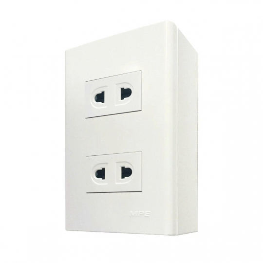 Bộ ổ cắm đơn 2 ổ cắm 2 chấu và đế nổi đơn mã A60B12U