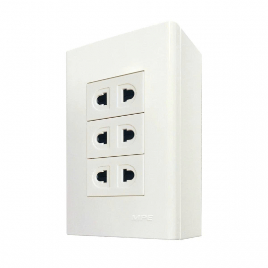 Bộ ổ cắm đơn 3 ổ cắm 2 chấu và đế nổi đơn mã A60B13U