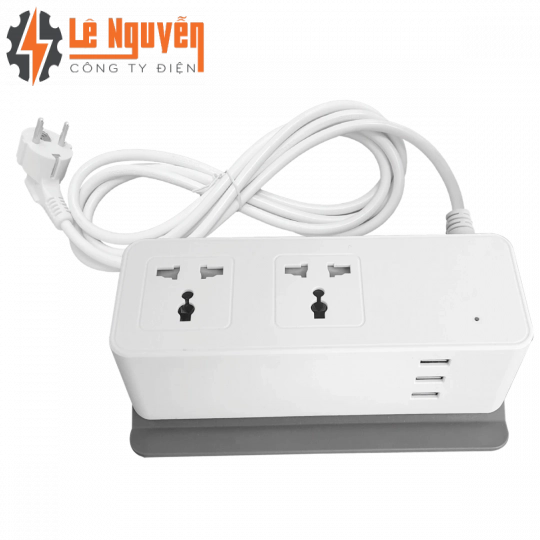 Ổ cắm di động 2 ổ cắm đơn đa năng, Tích hợp 3 cổng sạc USB mã AM2S-3USB