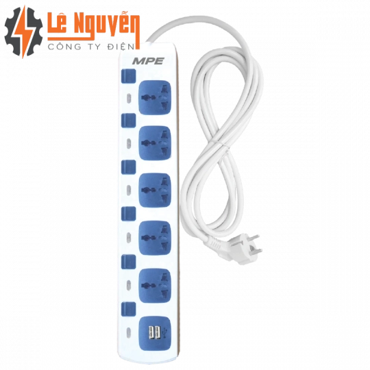 Ổ cắm di động 5 ổ cắm đa năng, Tích hợp 2 cổng sạc USB mã AM5S-2USB