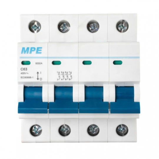 Cầu dao tự động MCB 4 cực, 63A, 6kA mã MP6-C463