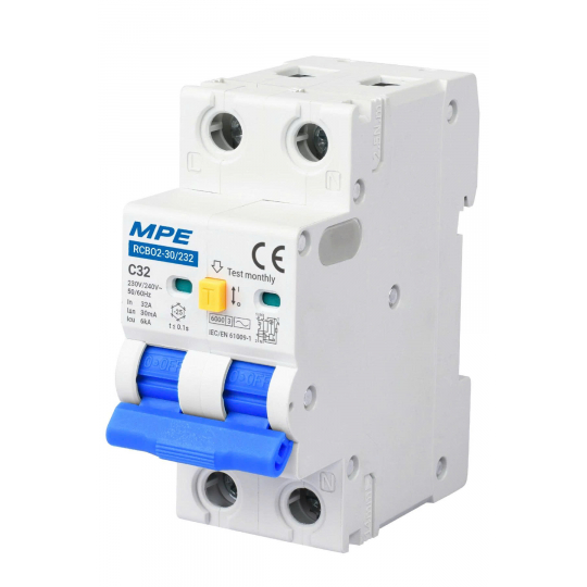 Cầu dao bảo vệ dòng rò quá tải RCBO2, 2 cực, 32A, 30mA, 6kA mã RCBO2-30/232