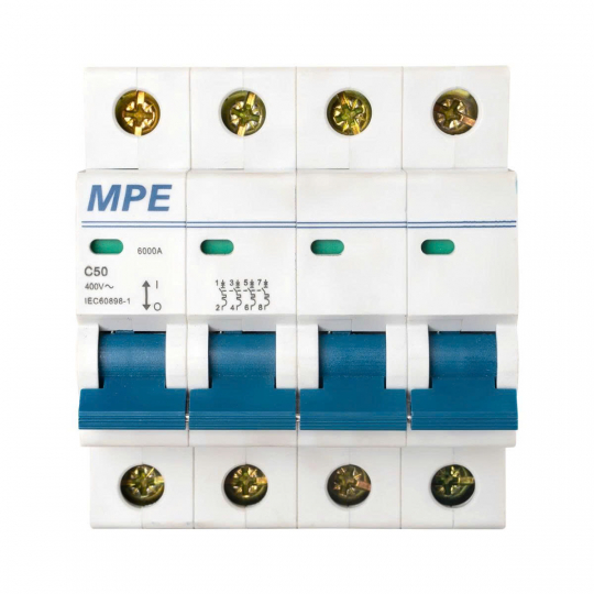 Cầu dao tự động MCB 4 cực, 50A, 6kA mã MP6-C450