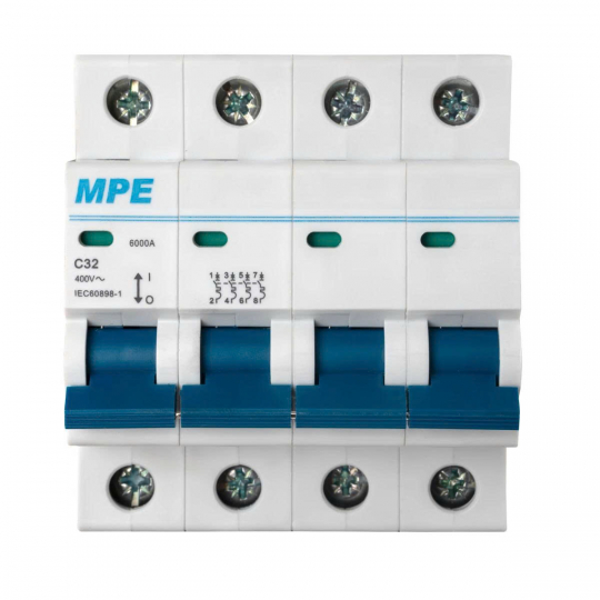 Cầu dao tự động MCB 4 cực, 32A, 6kA mã MP6-C432