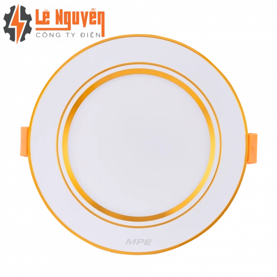 LED Downlight âm trần nhôm, viền vàng 9W ánh sáng vàng DLV2-9V