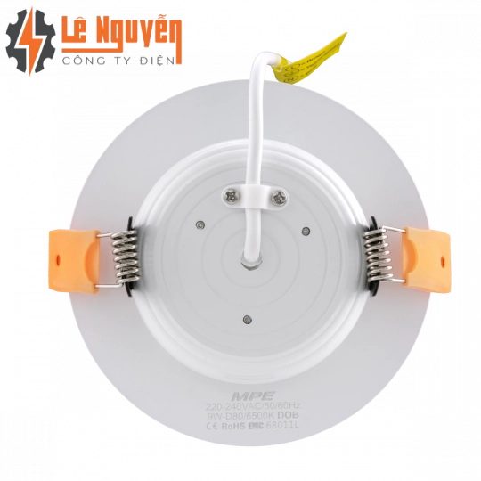 LED Downlight âm trần nhôm, viền vàng 9W ánh sáng trắng DLV2-9T