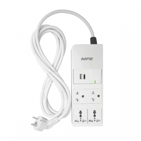 Ổ cắm di động 3 ổ cắm, Tích hợp sạc USB, type C và công tắc 1 chiều AM6S4