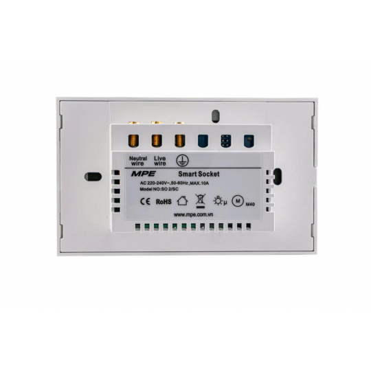 Mặt ổ cắm đôi 3 chấu, điều khiển Wifi SO2/SC