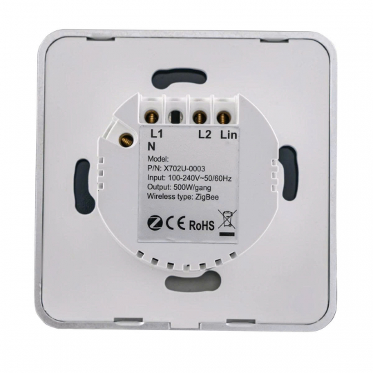 Mặt 2 công tắc hình vuông, điều khiển Zigbee SWV2/ZB